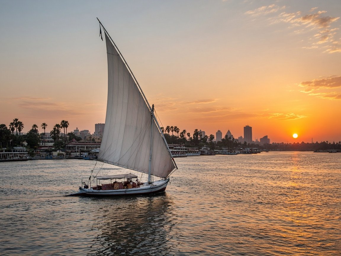 Felucca and Al-Azhar Park at Dusk